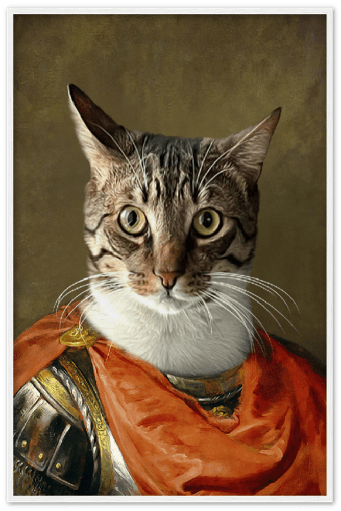 Caesar Custom Pet Portrait Framed Poster White