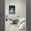 Custom cat portrait in modern bedroom setting