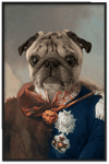 Framed pug portrait in military attire