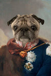 Pug in Renaissance military general portrait