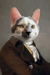 Renaissance-style cat portrait with white and gray fur