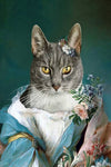 Custom gray cat portrait in elegant Renaissance attire