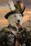 White dog in pirate costume portrait