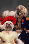 Regal pet portrait of two dogs in royal attire