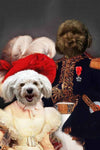 Custom pet portrait of two dogs dressed as royalty