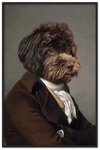 Framed Renaissance-style dog portrait with black frame