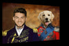 Renaissance-style pet portrait canvas with man and dog