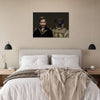 Stylish bedroom featuring pet portrait art