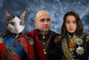 Custom pet portrait with cat and two people in Renaissance attire