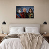 Custom pet portrait displayed in serene bedroom setting