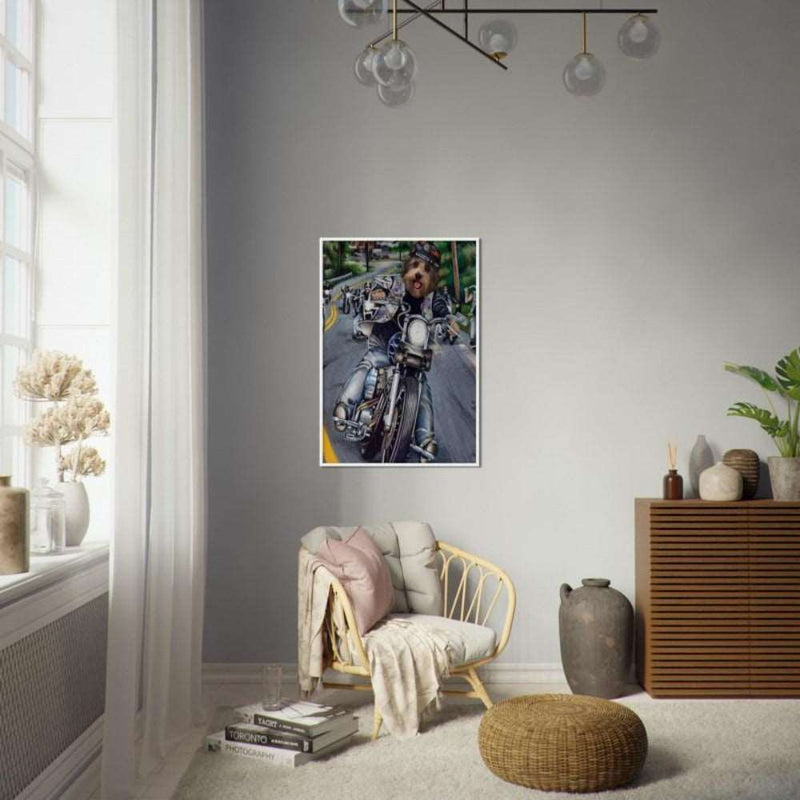 Biker Custom Pet Portrait Framed Poster White