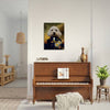 Pet portrait of a captain dog above a piano