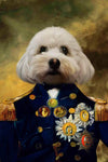 Custom pet portrait of a white dog as a captain