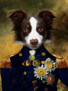 Custom pet portrait of a border collie as a captain