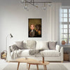 Living room with custom commander couple pet portrait.