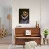 Dog royal portrait displayed above piano