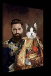Imperial couple pet portrait canvas with man and cat