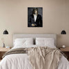 Bedroom decor featuring pet portrait as James Bond