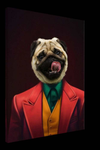 Canvas of Joker pet portrait with pug in suit