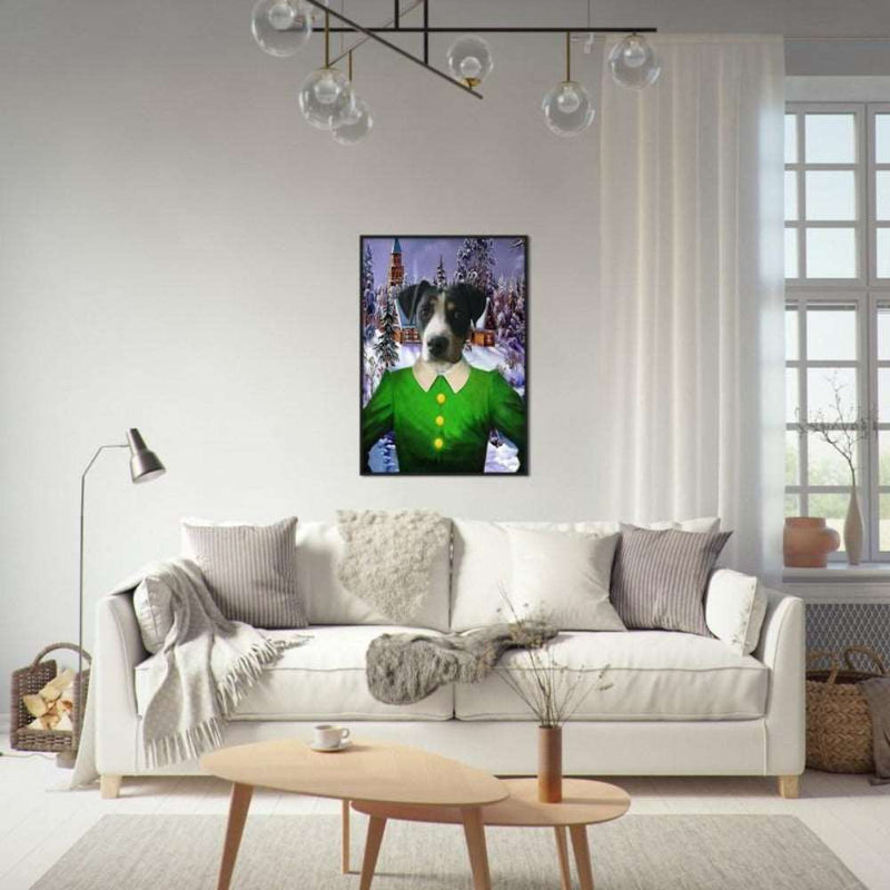 Jolly Elf Custom Pet Portrait Framed Poster Black