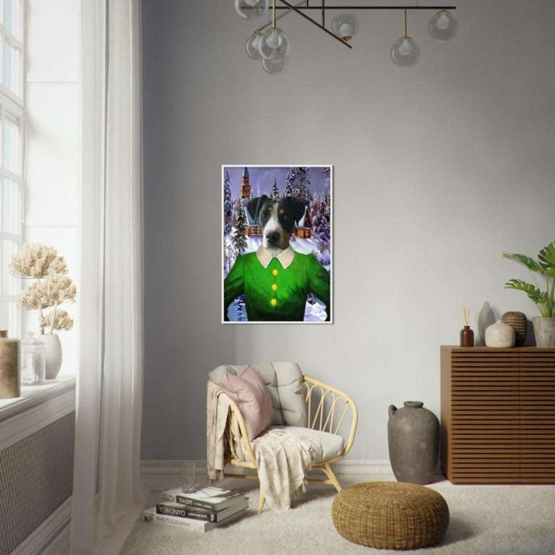 Jolly Elf Custom Pet Portrait Framed Poster White