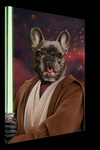 Canvas print of dog as Kenobi with lightsaber.