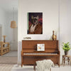 Kenobi pet portrait displayed above piano.