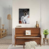 Dog astronaut portrait above piano