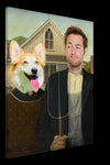Canvas of custom pet portrait with man and dog