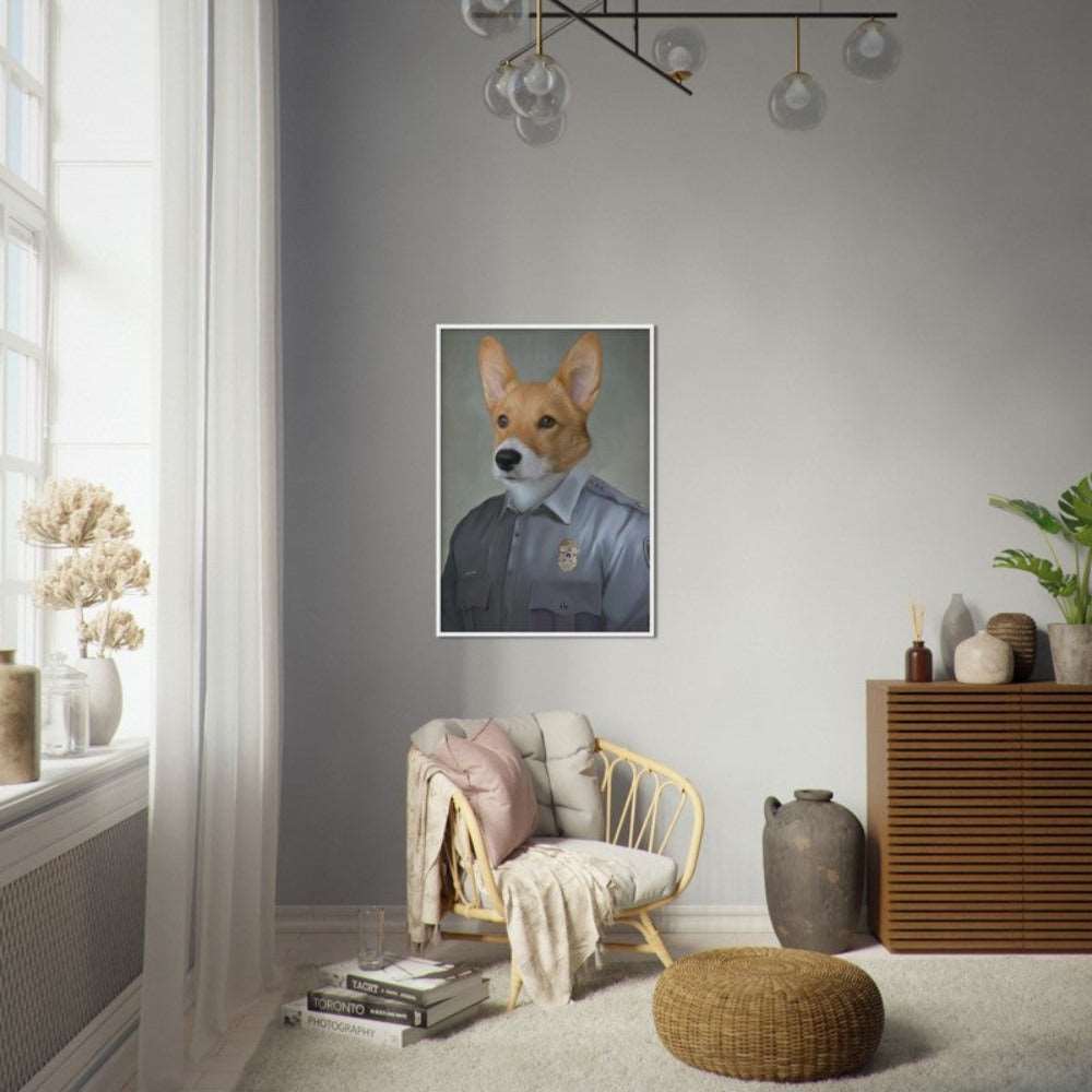 Officer Custom Pet Portrait Framed Poster White