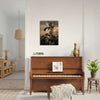 Pirate dog portrait above piano in living room