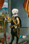 Custom pet portrait of a dog as a privateer with a parrot.