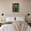 Privateer dog portrait above a bed in a stylish bedroom.