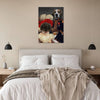 Royal pet portrait hanging in a bedroom