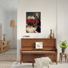 Royal pet portrait displayed above a piano