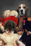 Elegant pet portrait with two dogs in royal costumes