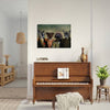 Royal pet portrait displayed above a piano