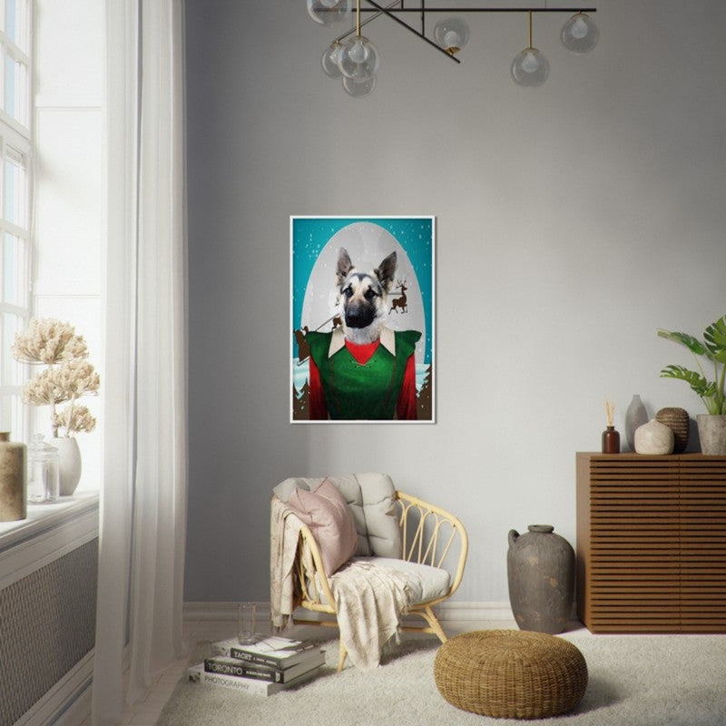 Santa's Little Helper Custom Pet Portrait Framed Poster White