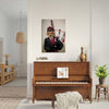 Scottish bagpiper pet portrait above piano
