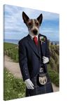 Canvas print of a dog in Scottish Highlander attire