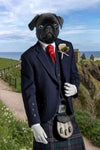 Custom pet portrait of a pug as a Scottish Highlander