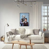 Step Brothers pet portrait in modern living room