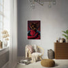 Framed cat superhero portrait in stylish room